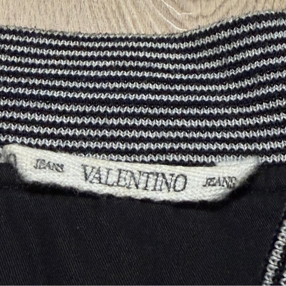 Vintage Valentino Jeans Cotton Bomber Full Zip Jacket Mens 44 Large Black Stripe - Picture 8 of 15